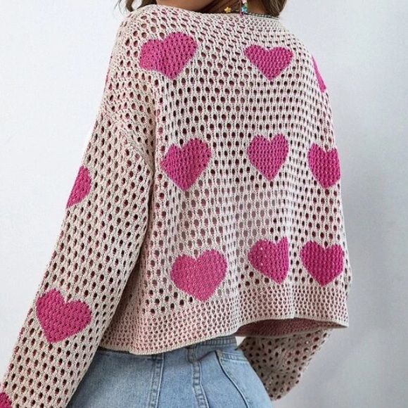 Heart print  v neck cardigan - Picture 5 of 6